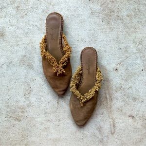 Free People Newport Mule Taupe Brown Fringe Suede - 9